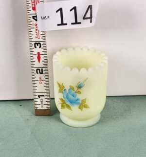 d1141- Uranium Glass Fenton Burmese Toothpick Holder
