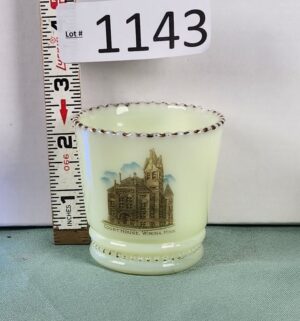 d1143- Uranium Glass Toothpick Holder Winona, Minnesota courthouse.