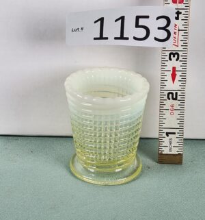 d1153- Model Flint Vaseline Ribbed Spiral Glass Toothpick Holder. Uranium Glass