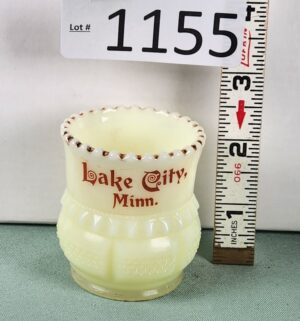 d1155- Lake City, Minn. Uranium Glass Toothpick Holder