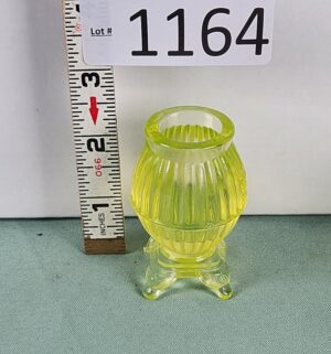 d1164- antique Northwood vaseline opalescent footed toothpick holder. Uranium Glass