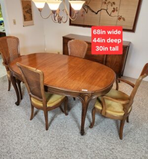 i103- Mid Century Drexel 6 Chair Dining Table. Touraine Bordeaux