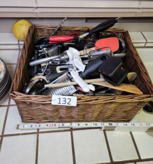i132- Large basket of kitchen utensils