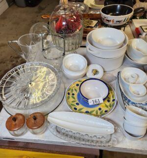 i161- 5ft table full of dishes, collectible dishes