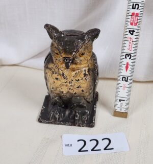i222- antique cast iron owl coin bank