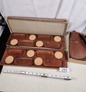 i291- Mid-Century Modern (MCM) teak wood snack tray and coaster set