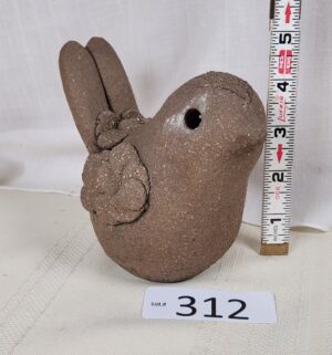 i312- handmade clay quail sculpture created by artist Margaret Hudson. Crack Seen on Tail