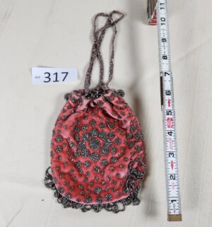 i317- Pink/rose velvet embellished with beaded work Drawstring Purse