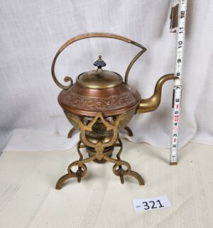 i321- antique Art Nouveau copper and brass spirit kettle on a stand