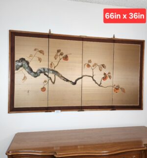 i357- Mid Century Japanese four-panel silk folding screen, or byobu, Showa period