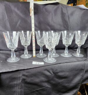 k23- Set of 7 Waterford Crystal Kylemore pattern wine glasses. 1 is chipped