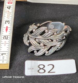 k82- vintage Margot de Taxco sterling silver leaf and berry design clamper bracelet