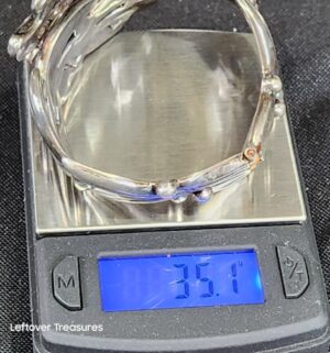k82- vintage Margot de Taxco sterling silver leaf and berry design clamper bracelet - Image 4