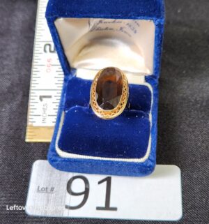 k91- 14k gold (tested) large oval smoky quartz gemstone ring