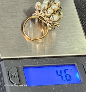 k94- 14k gold (tested) cluster of cultured pearls and blue sapphires Ring - Image 6