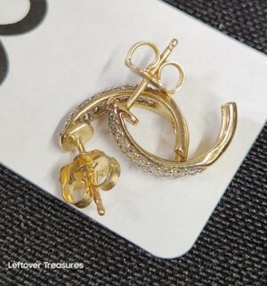 k98- 14k gold geniune pave diamond hoop earrings. Gold/Diamonds tested - Image 3