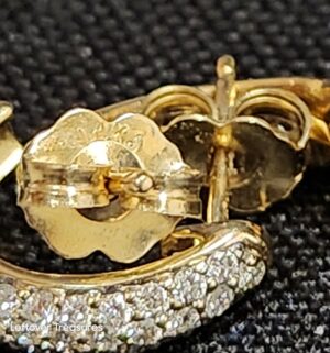 k98- 14k gold geniune pave diamond hoop earrings. Gold/Diamonds tested - Image 4