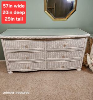 j14- vintage Henry Link white wicker six-drawer dresser