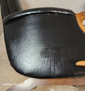 j31- mid-century modern black leather and wood rocker recliner by La-Z-Boy. Recently Conditioned - Image 3