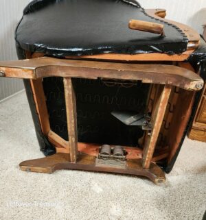 j31- mid-century modern black leather and wood rocker recliner by La-Z-Boy. Recently Conditioned - Image 4
