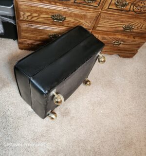 j31- mid-century modern black leather and wood rocker recliner by La-Z-Boy. Recently Conditioned - Image 5