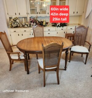 j84- Vintage Cane Seat Dining Table 6 Chairs. 2 Exentions. Amazing Condition - Image 1