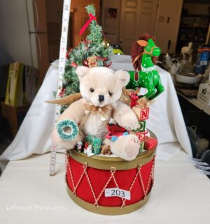 j203- Christmas teddy bear on a drum - Image 1