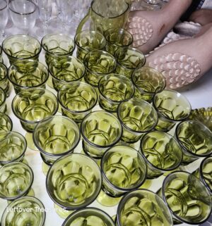 j208- Hazel-Atlas Eldorado Avocado Green glass pitcher and matching tumblers - Image 2