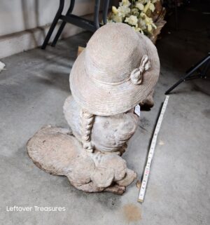j279- Vintage Solid cement seated boy by wearing a hat - Image 3