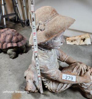 j279- Vintage Solid cement seated boy by wearing a hat - Image 4