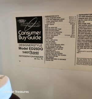 j320- Whirlpool DesignerStyle Refrigerator. Water/ice not hooked up. Perfect temp - Image 4