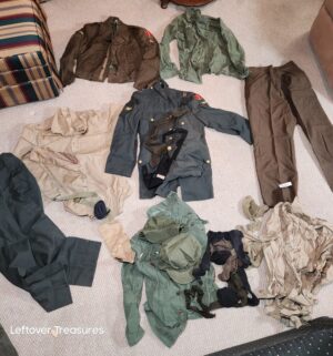 j324- WW2 US Army Military Apparel. Includes bag - Image 1