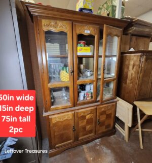 L63- Large 2 Piece China Cabinet. Missing 1 panel