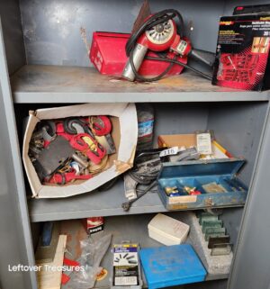 L116- tools, hardware in cabinet