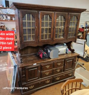 L127- 2 piece dark oak china hutch