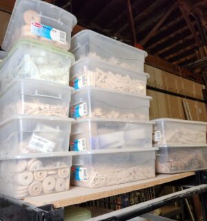 L192- Small Totes of dowels, woodworking items - Image 3