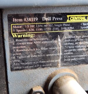 L200- Central Machinery Drill Press - Image 3