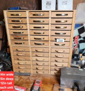 L258- vintage wooden multi-drawer storage cabinet