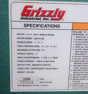L266- Grizzly G1026 3 HP Shaper, a professional-grade woodworking machine - Image 4