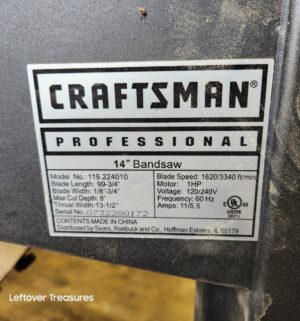 L290- Craftsman Professional 14 inch Band Saw - Image 6