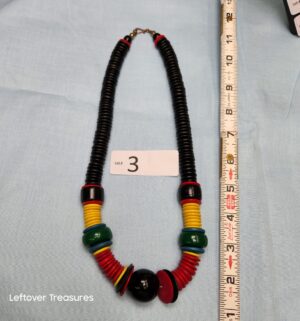 p3- 1980s vintage necklace features multi-colored acrylic beads in a bold statement design.