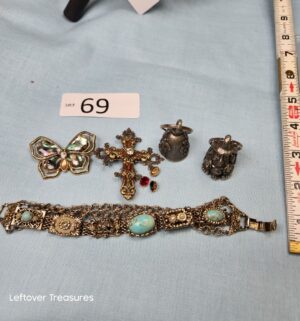 p69- bracelet, pendant, pins