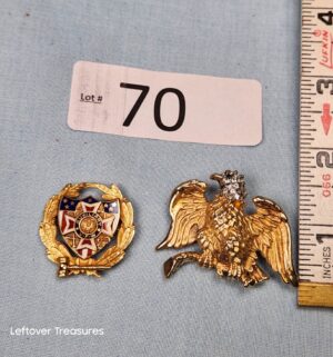 p70- Smithsonian Institute rhinestone eagle brooch, VFW Ladies Auxiliary enamelled pin