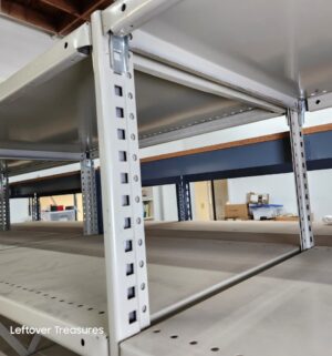 M179- One Row industrial-strength shelving units (4 total, as shown). Can be used as 2 sets of 2 units, must be unbolted. See video on listing - Image 4