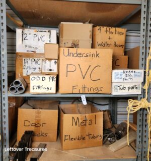 n64- Misc contents on the shelving Unit. Boxes describe contents within