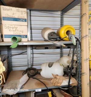 n66- Misc contents on the shelving Unit. Boxes describe contents within