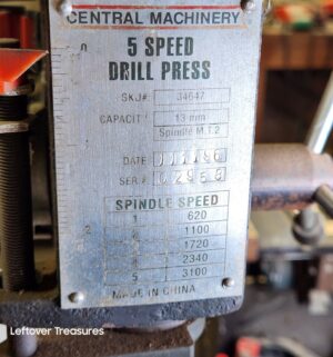 n80- Central Machinery 5 Speed Drill Press - Image 3
