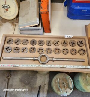n329- large threading die set with a die stock wrench set