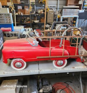 n384- vintage Murray "Sad Face" Fire Truck pedal car