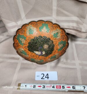 o24- 1970s Indian solid brass pedestal bowl